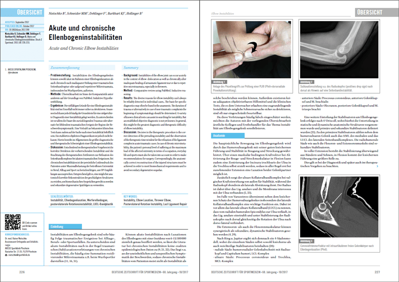 Übersichtsartikel für Akute und chronische Ellenbogeninstabilitäten in der 