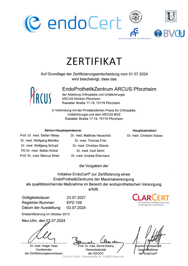 Endocert-Zertifikat ARCUS Klinken